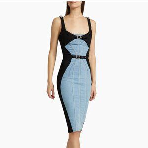 Mugler Denim + Leather Belted Dress
